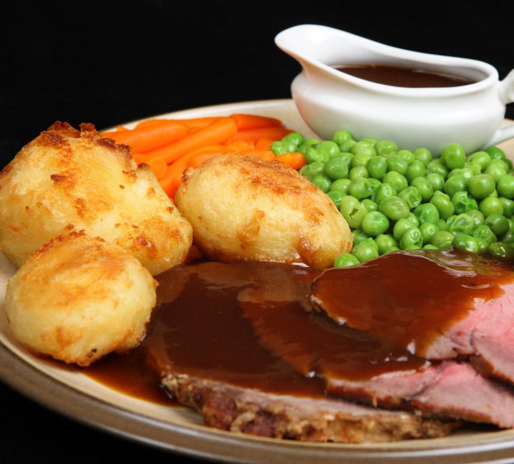 Roast beef, roast potatoes, peas, carrots and gravy catered by The Royal Hotel Kalbar.